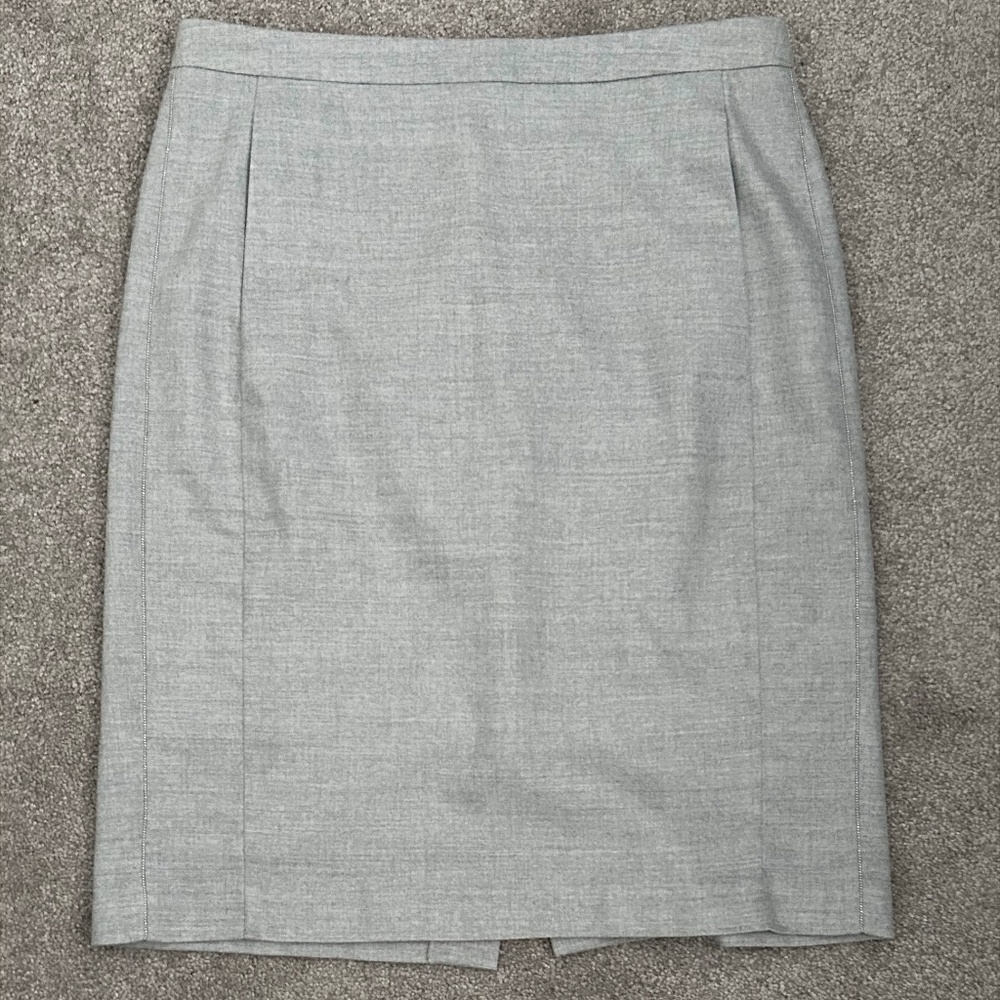 Fabiana Filippi Gray Merino Wool Cashmere Pencil Skirt with Beaded Trim